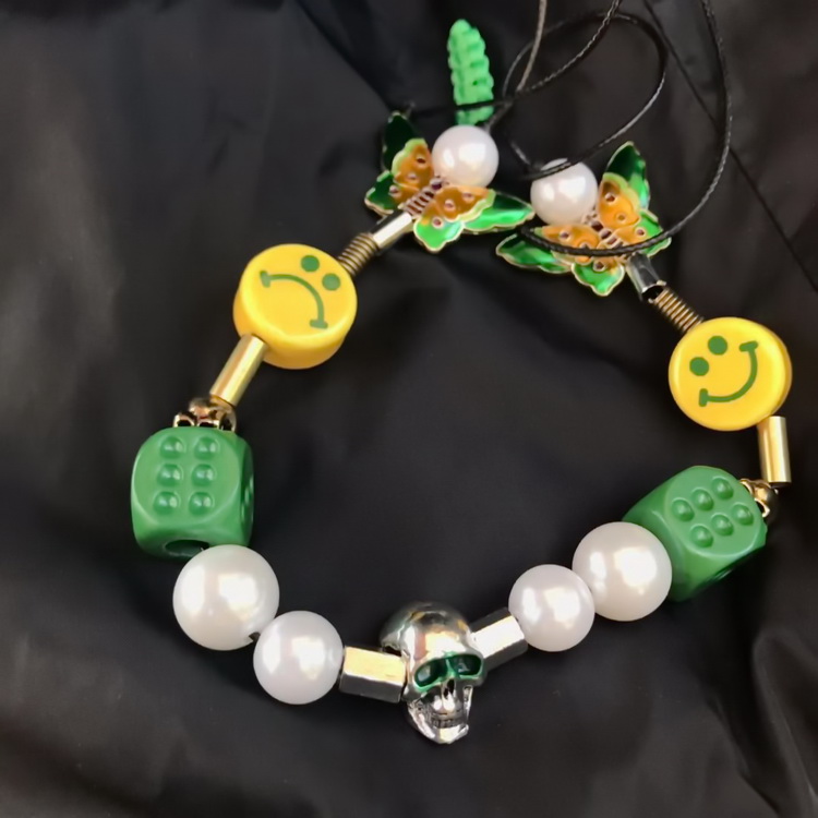 Smiley Pearl Dice Necklace Green Clavicle Chain Fashion Personality