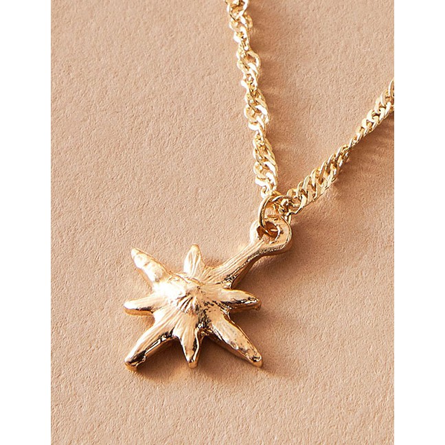 LRC Kalung Fashion Gold Color Snowflake Five-pointed Star Alloy Multilayer Necklace K92739