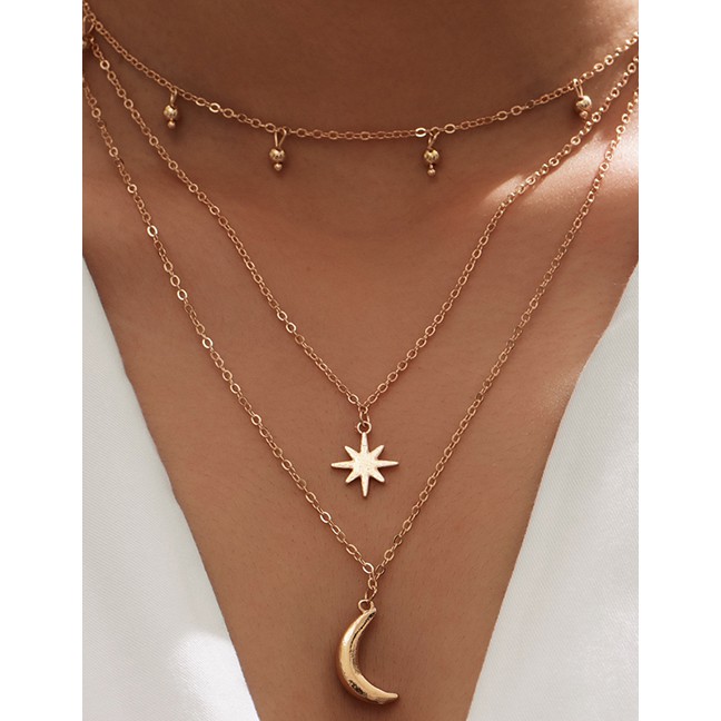 LRC Kalung Fashion Gold Color Alloy Multilayer Crescent P82866