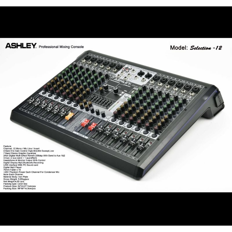 MIXER AUDIO ASHLEY SELECTION12/SELECTION 12 12CH USB-BLUETOOTH-RECORDING TO PC/LAPTOP GARANSI BARU