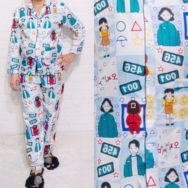 Baju Tidur Piyama Wanita Motif Squid Game Pajamas Katun  / Baju Tidur setelan Wanita Katun PP dewasa Terbaru Bigsize Kekiniaan