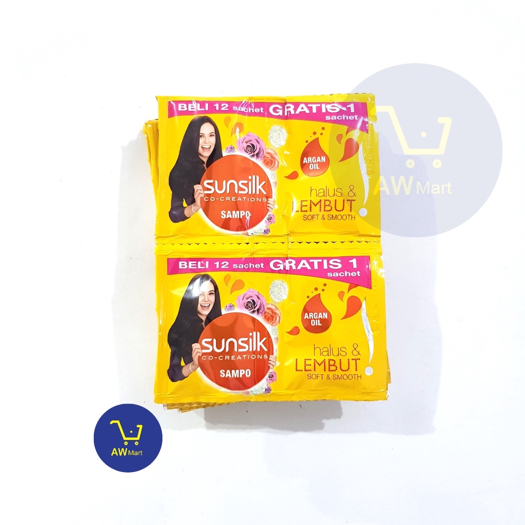 SHAMPOO SUNSILK 12 SACHET RENCENG X 9ML (ISI 12 SACHET , 24 PCS) - SAMPO SUNSILK HITAM BERKILAU, HALUS LEMBUT