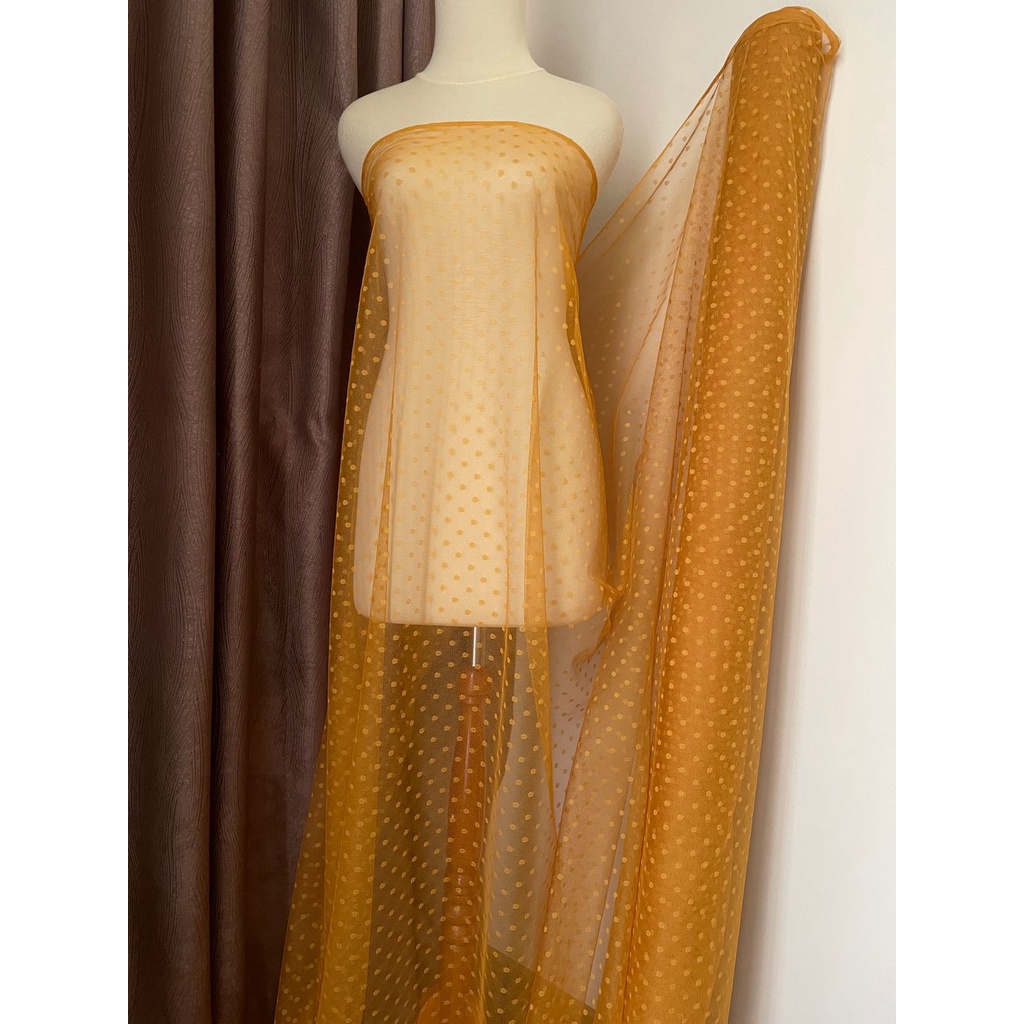 Kain Tile Tille Tule Tulle Dot Dotty Polkadot Warna Kuning Kunyit Mustard