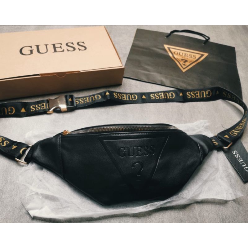 WAISTBAG GUESS LEATHER FONT GOLD/TAS PINGGANG PRIA WANITA GUESS FREE BOX N PAPERBAG