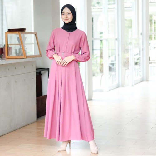 DIYAFASHION GAMIS TERBARU BRUKAT REMAJA JUMBO MURAH ROYON POLOS MATCHA KEKINIAN-DUSTY PINK