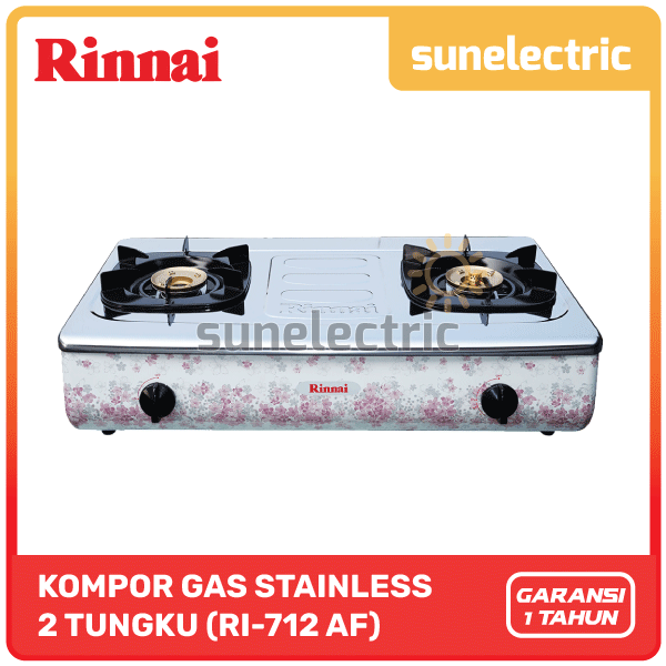 Rinnai RI-712AF Bunga / Kompor Gas 2 Tungku Stainless Steel Motif Bunga RI 712AF / RI712AF / RI-712 AF / RI712 AF / RI 712AF