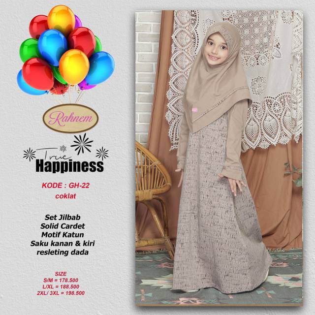 Set Gamis Anak Rahnem GH 22 Hitam Putih Pink Coklat