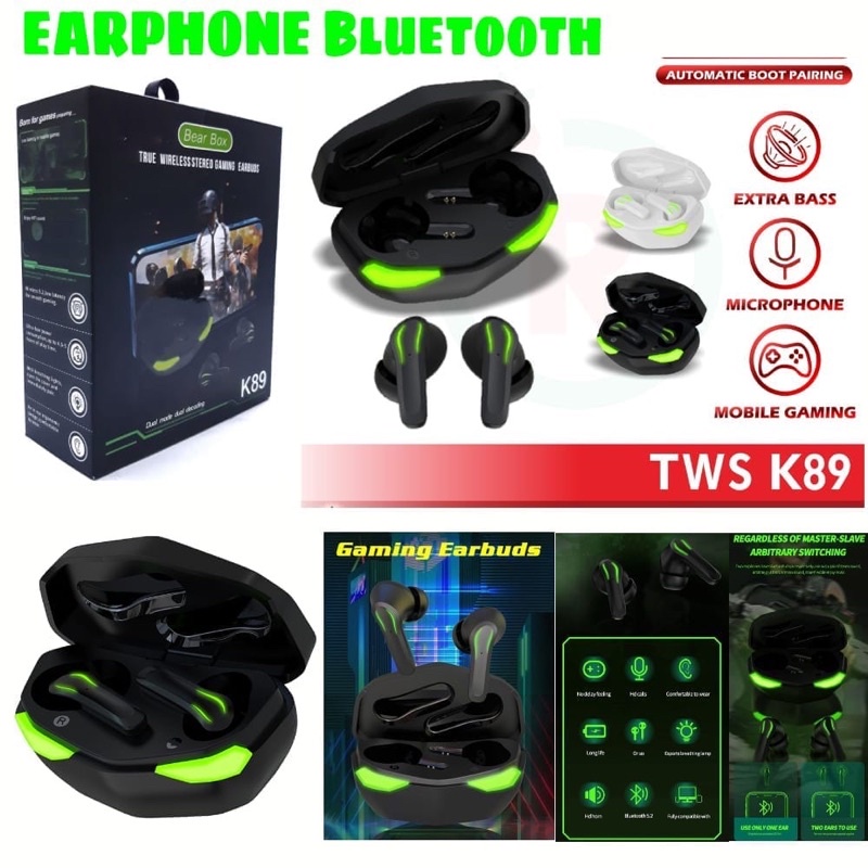 Jual Headset Bluetooth Gaming TWS k89 Gaming HiFi Bass Wireless
