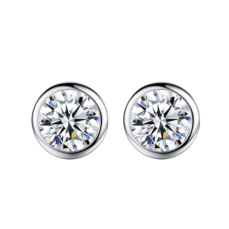 Anting-anting pejantan Bezel berlian tunggal berlapis 18 k Platinum Platinum emas Moissanite perempuan anting karat berlian ai2-799-White Diamond