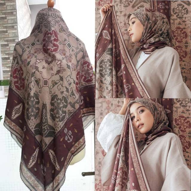 HIJAB SEGI EMPAT WEARING KLAMBY MOTIF SUMBA SCARF MAROON KW SUPER PREMIUM COD GRAHAHIJAB