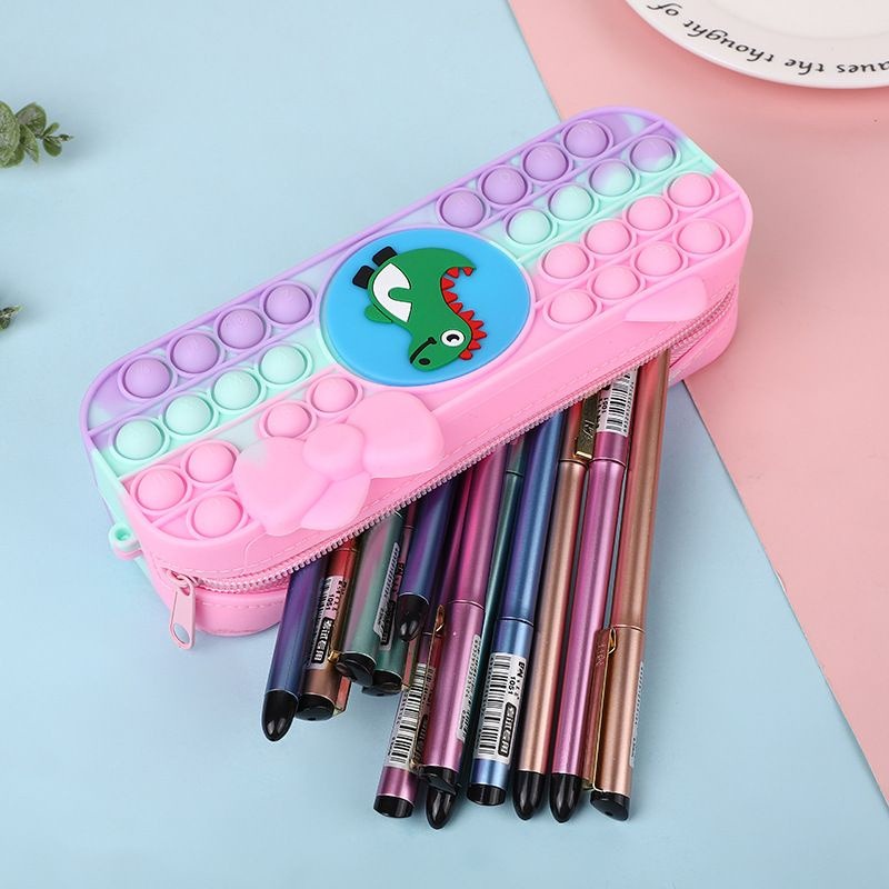 ZBH Kotak Pensil Pop It Rainbow Tempat Pensil Popit Karakter Macaroon Tempat Penyimpanan Alat Tulis Anak Warna Warni