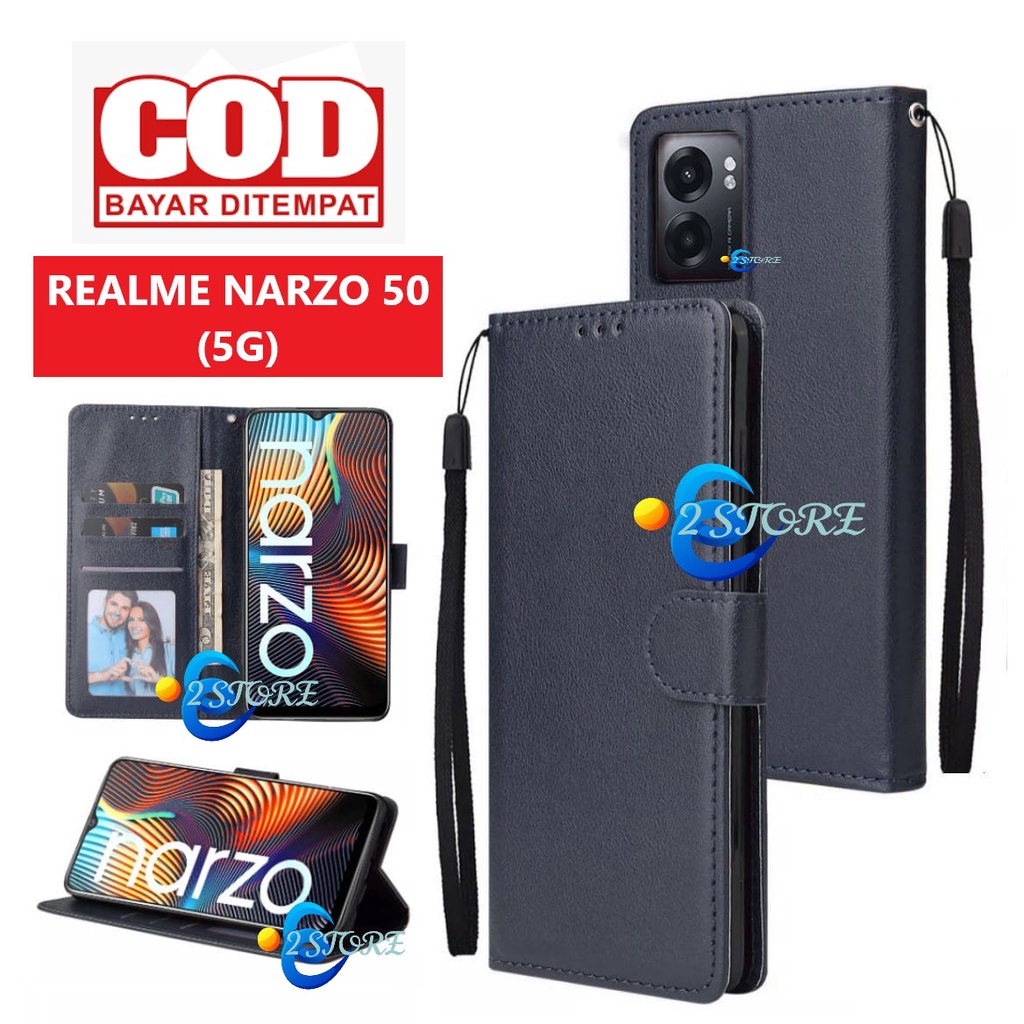 Flip case REALME NARZO 50 (5G) model flip ada tempat foto dan kartu flip cover bisa standing ada tal
