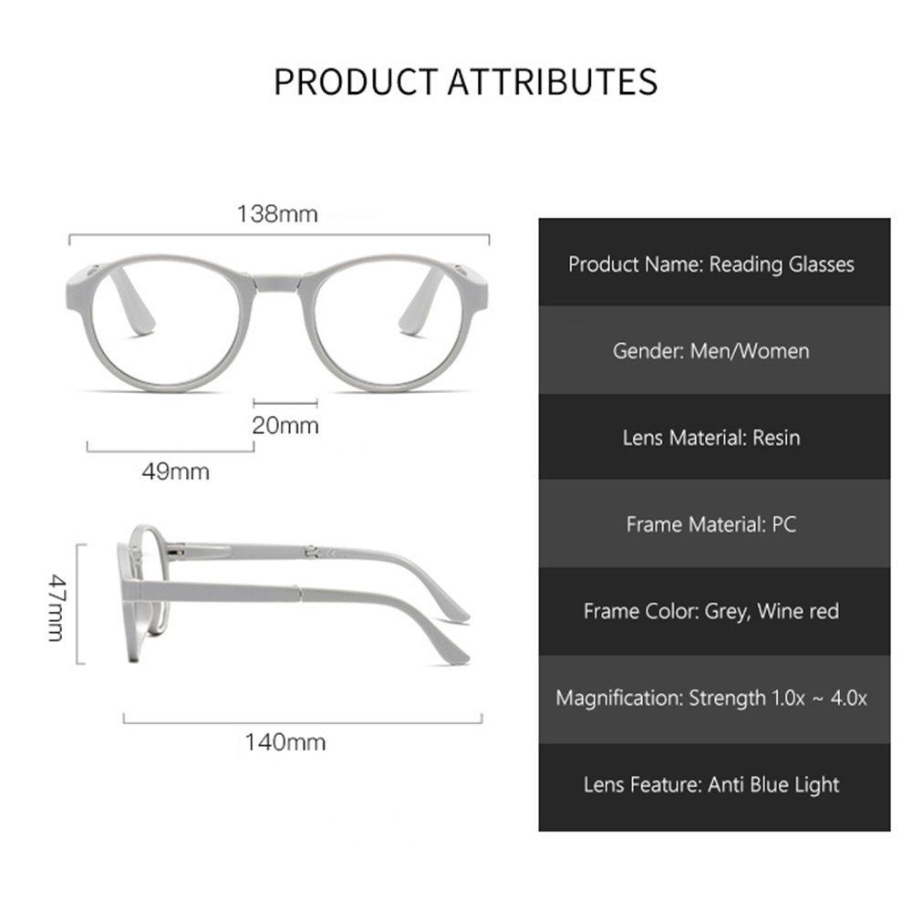 ROW Strength 1.0x ~ 4.0x with Glasses Case Lightweight Presbyopic Glasses Reading Glasses Portable Compact Unisex Eyewear Folding/Multicolor