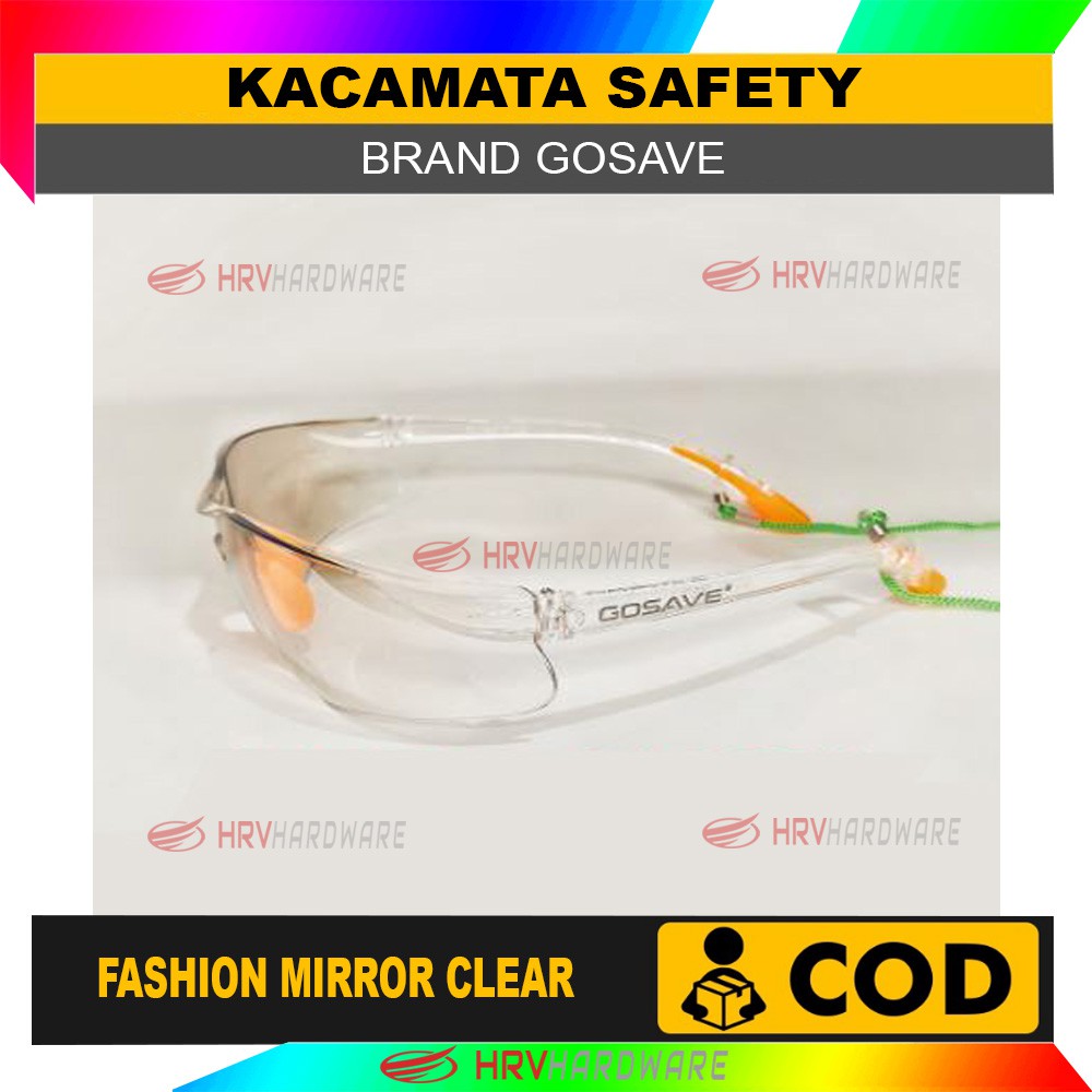 Kacamata Safety Fashion Warna Hitam dan Bening Motor-Las-Gerinda Merk GoSave Tali