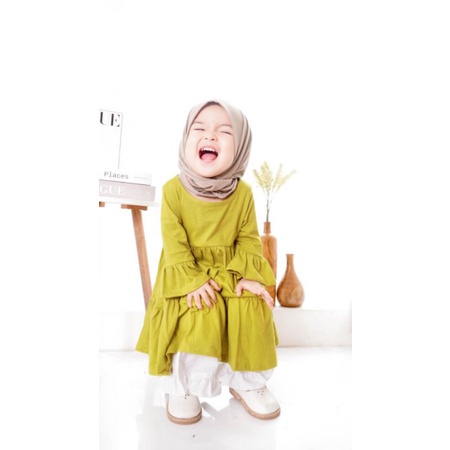 Dress Anak PerempuanTunik Lengan Panjang Balon Premium Usia 1 2 3 4 5 Tahun