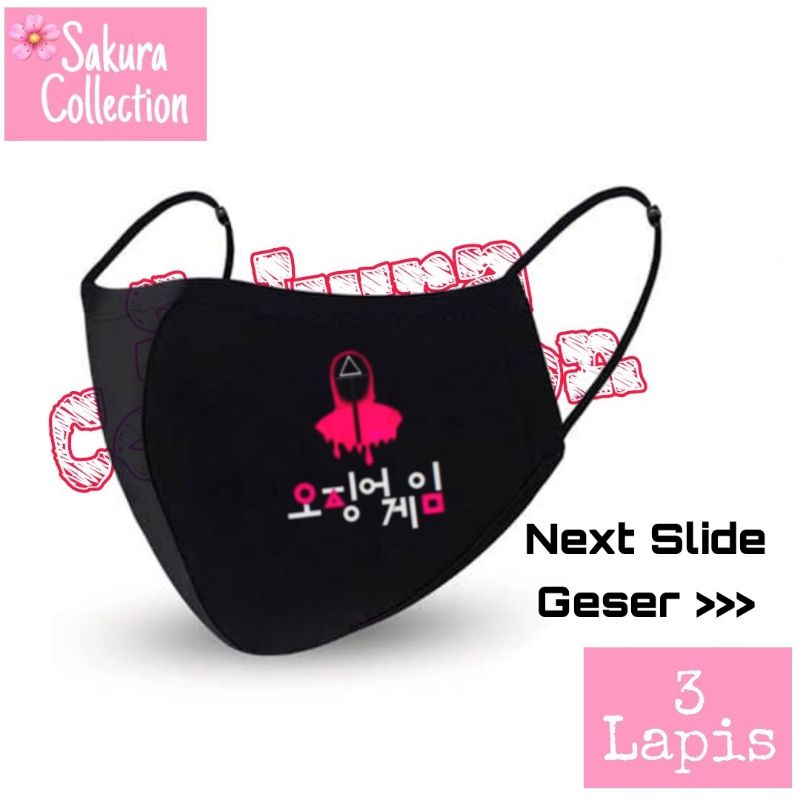 Masker Kain 3 Lapis / Scuba Anak Dewasa / Earloop Logo SQUIDGAME KOREA