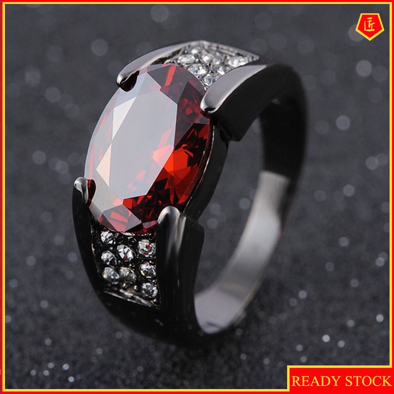 [Ready Stock]Inlaid Ruby Black Gold Ring Party Wedding Ring