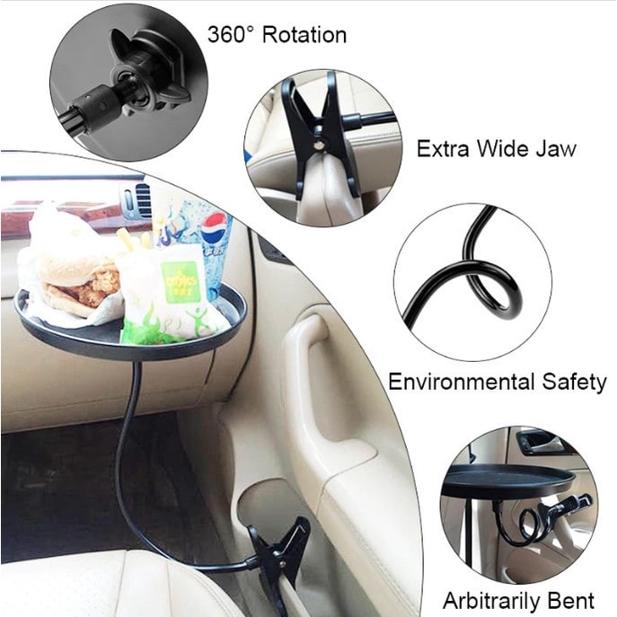 CAR FOOD TRAY NAMPAN MEJA MAKAN MOBIL JEPIT LEBAR BUNDAR