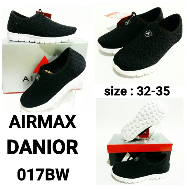 Sepatu sekolah anak junior black white Slip on Airmax Danior 017BW murah dan terbaru sepatu keren