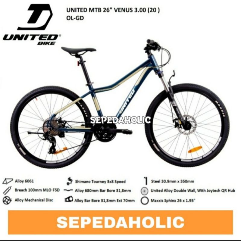 Sepeda Gunung 26" Inch UNITED VENUS 3.00 Alloy 24 Speed Garansi Resmi 5 Tahun