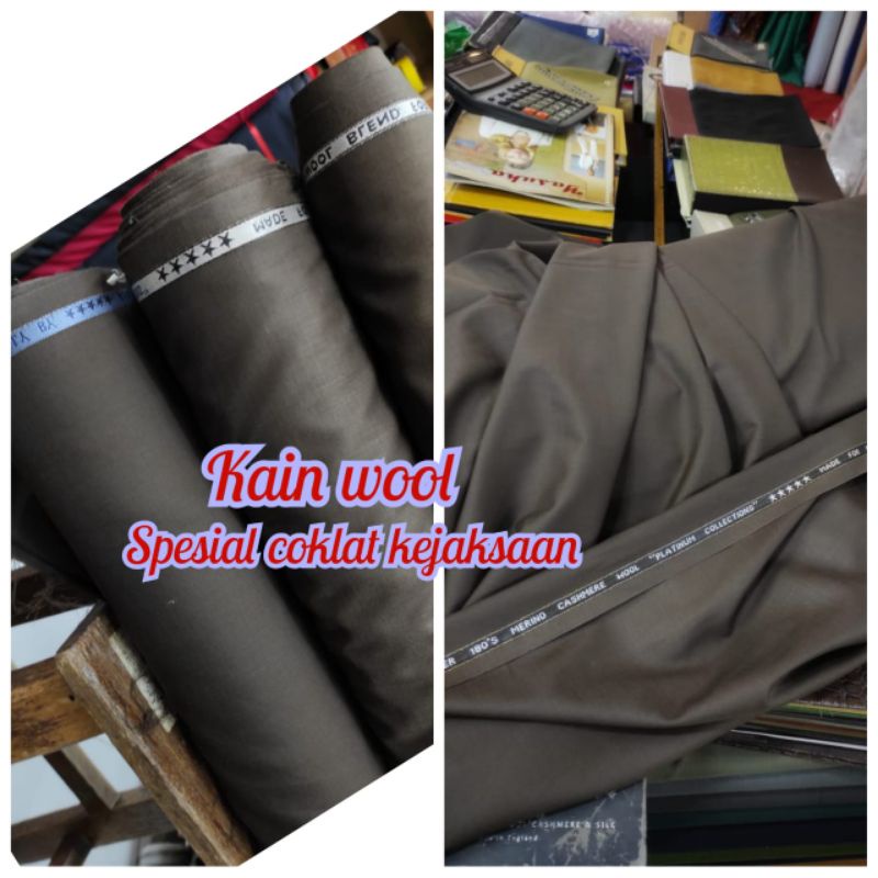 Bahan/Kain wool spesial coklat kejaksaan_Kaim wool untuk jas, Celana,pdh,pdl.