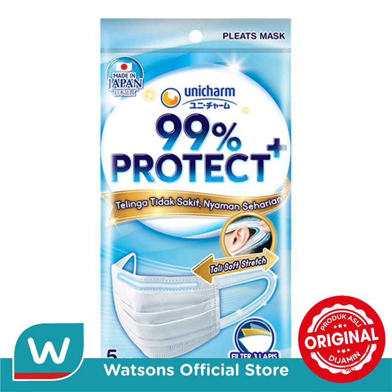 Masker Unicharm 99% Protect+ Pleats Mask 5's
