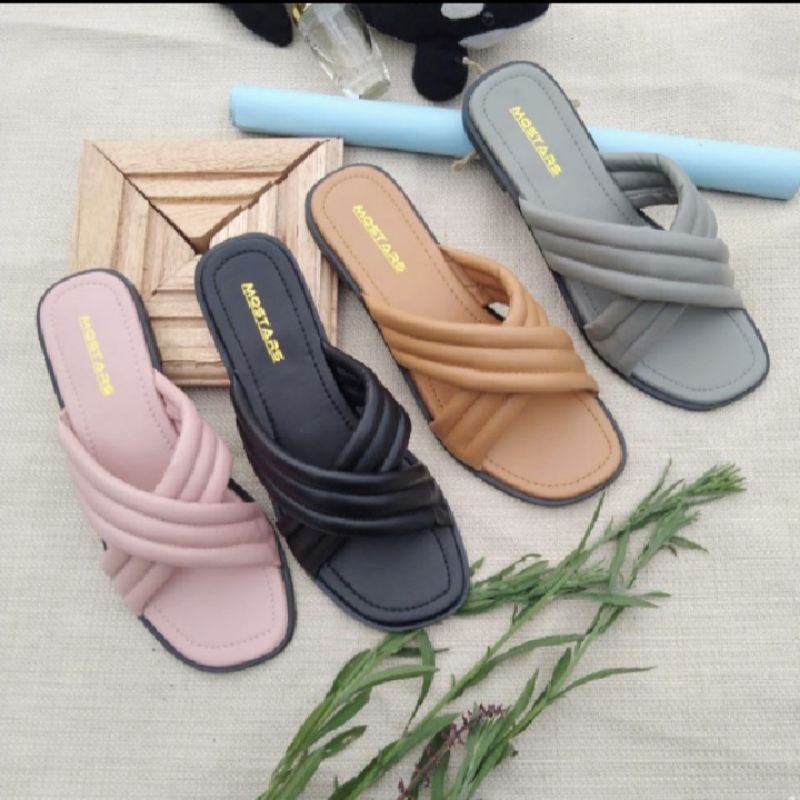 Sandal flat wanita silang korea Sandal slip Teplek Remaja kekinian