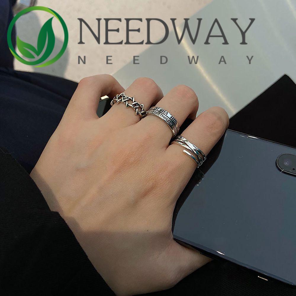 Needway  Adjustable Love Heart Ring Set Retro Fashion Jewelry Korean Style Ring Butterfly Male Personality Geometric Alloy Hip Hop Women Finger Ring