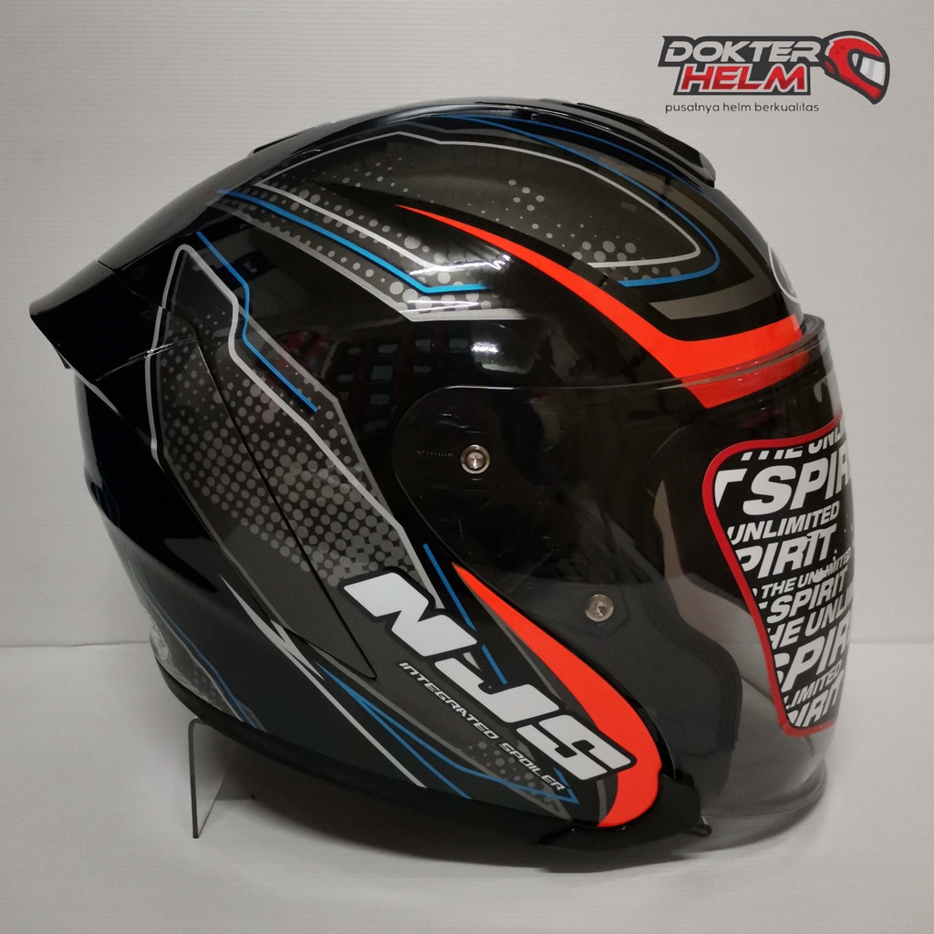 HELM HALF FACE NJS MOTIF KAIROZ KAIROS FURION BLACK ORANGE DOUBLE VISOR HELMET-1