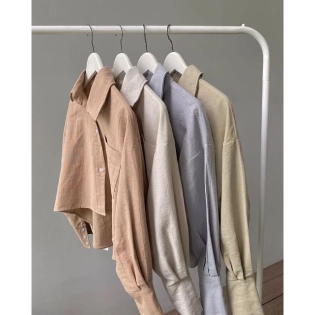 Davi Kemeja Crop -Linen Crinkcle - Kemeja Crop Wanita - Kemeja Oversize Wanita -Lengan Panjang - Atasan Wanita- Kemeja Wanita gr-5