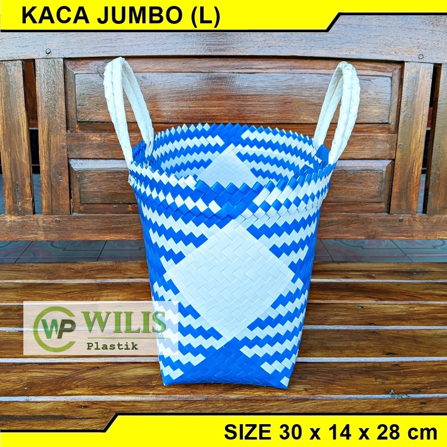 Tas Anyaman Plastik Kaca Jumbo (L) / Tas Anyam  Keranjang Belanja / Tas Bingkisan Hampers Parcel