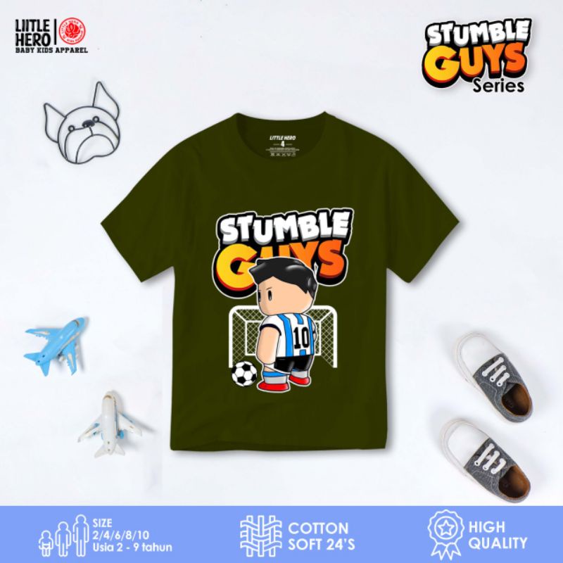 Baju Kaos Distro Anak Laki Laki Cowok Stumble Guys Little Hero Usia 2 - 8 Tahun