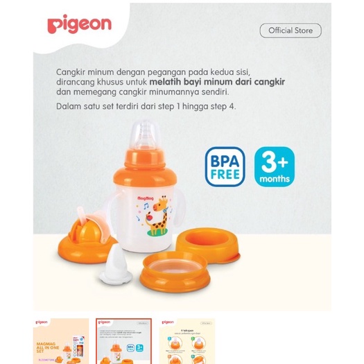 PIGEON Magmag Mag-Mag All In One Set Gelas Botol Minum Anak Bayi Feeding Training Straw Cup System 1 Set Step 1 2 3 4 Spout