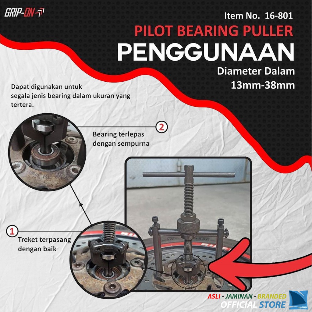 Penarik Oil Sil Bearing Lahar 13~38 mm Pilot Seal Bearing Puller GRIP-ON