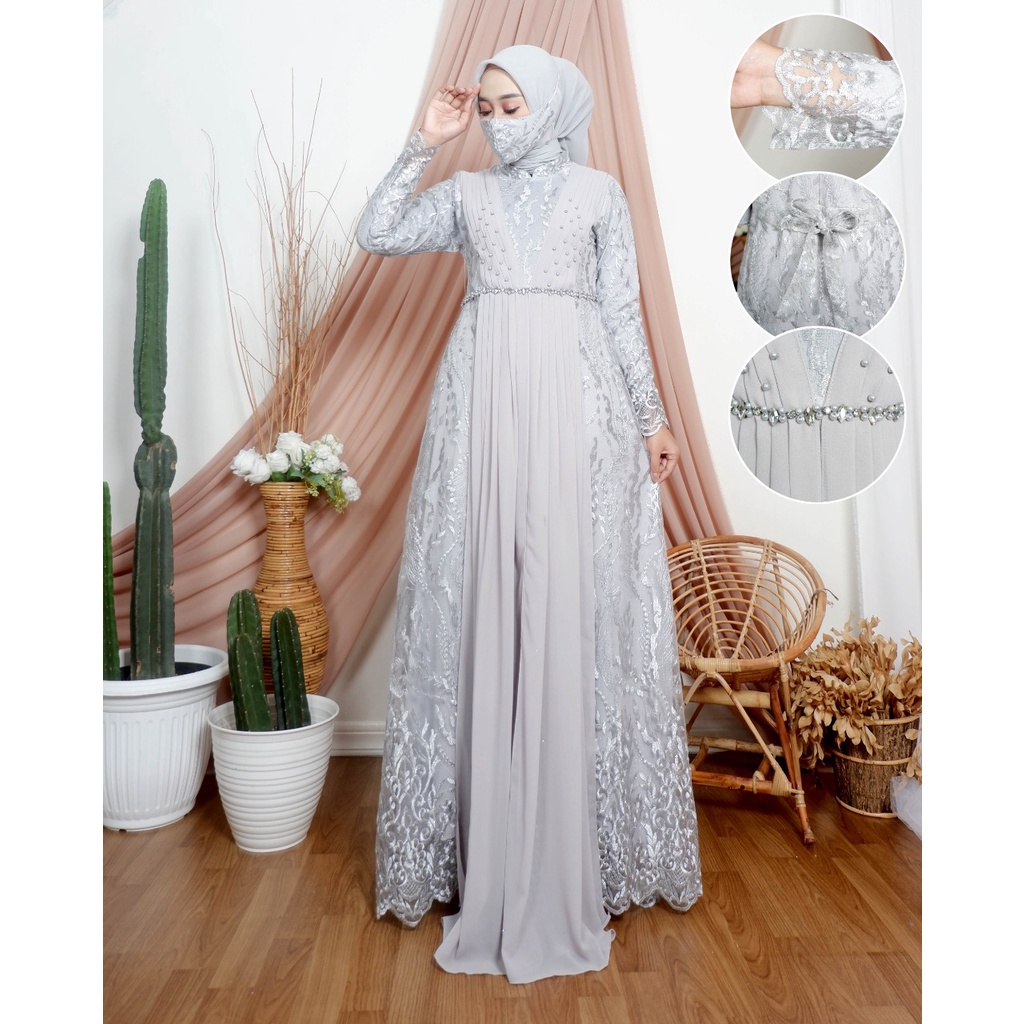 Gamis Malikha JN / Kebaya Gamis Pesta Mewah / Dress Kondangan / Baju Wanita Cantik / Gamis Ceruty