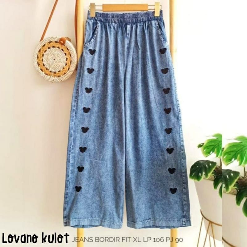 Kulot jeans Love Celana jeans wanita motif Love korean jeans