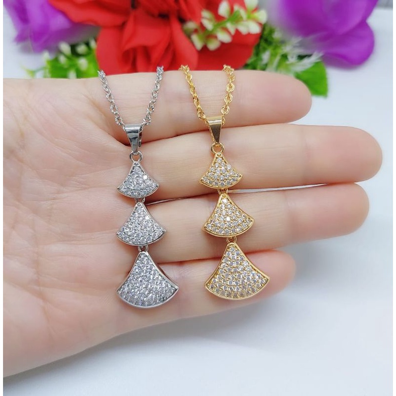 Set Kalung+Liontin Xuping 3 Susun Permata Lapis emas 18k