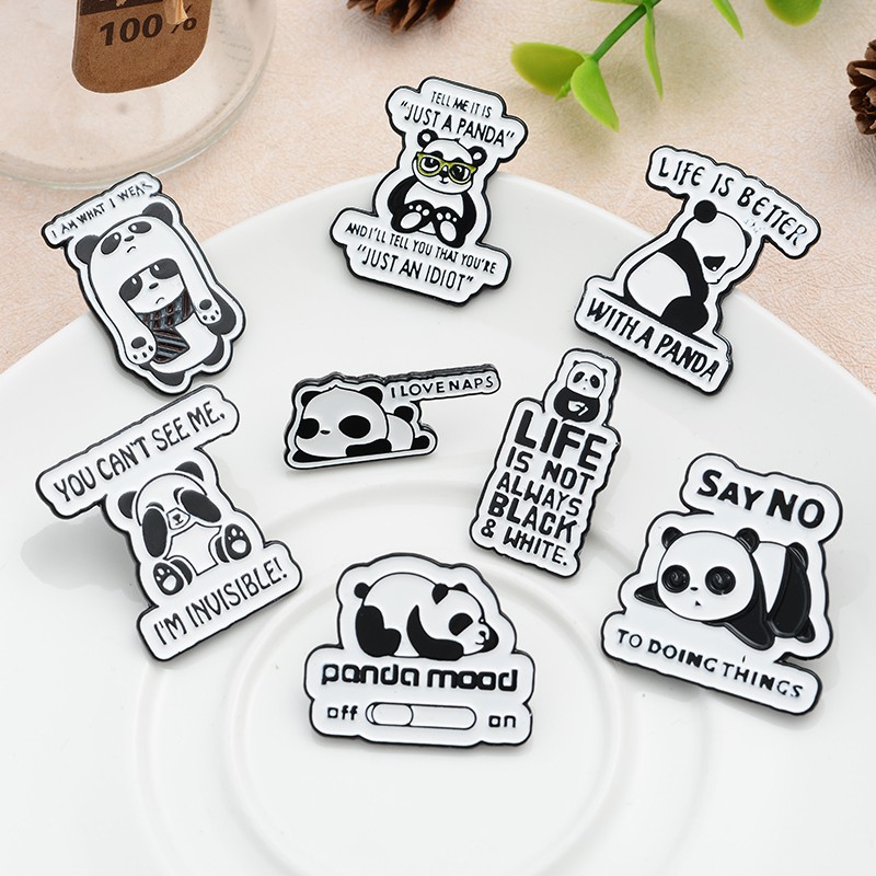 Bros Pin Enamel Bentuk Kartun Panda 8 Gaya Untuk Hadiah