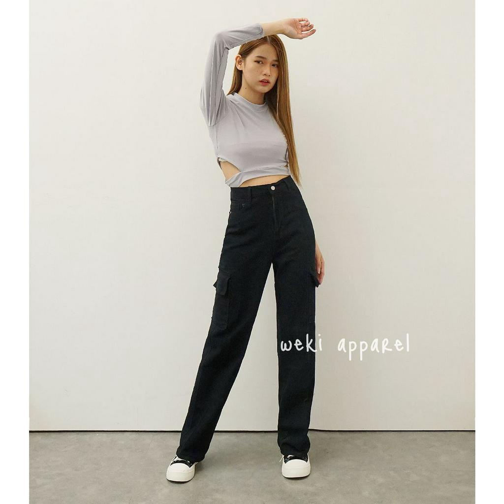 Weki Loose Jeans Cargo Straight HW Black