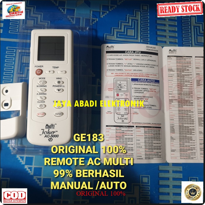 G183 ORIGINAL REMOT AC UNIVERSAL MULTI REMOTE AIR CONDISIONAL PENDINGIN RUANGAN PENYEJUK KAMAR ACECORIS AKSESORIS KONTROL OTOMATIS OUTO SEGALA MEREK  Joker original remote ac multi UNIVERSAL remot ac penyejuk pendingin ruangan control universal multi guna