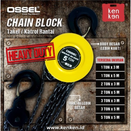OSSEL Takel 1 ton x 5 meter Chain Block 1 ton x 5 meter Katrol Rantai