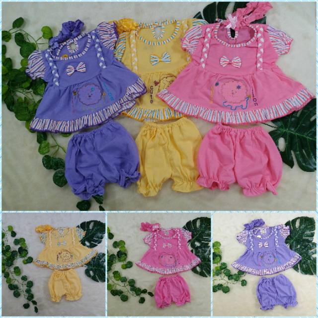 Setelan Baju Bayi 0-9bulan / gratis Bando / Baju Anak Bayi Perempuan Bahan Kaus Set