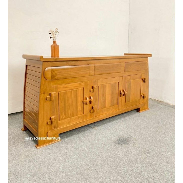 BUFET TV VINTAGE MINIMALIS CABINET RETRO DRAWER SCANDINAVIA UNIK BAHAN KAYU JATI GRADE A PANJANG MURAH FURNITURE JEPARA-2