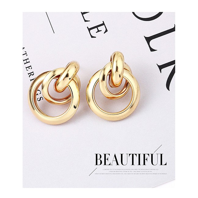 LRC Anting Tusuk Fashion Kc Size Circle Cross Earrings Y61805