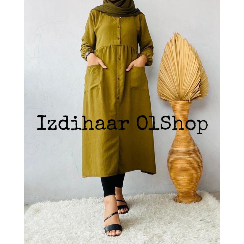 CHIKA MIDI DRESS | MIDI DRESS KRINKEL | MIDI DRESS PAKAI KANTONG | MIDI DRESS PAKAI TALI PINGGANG | MIDI DRESS BAHAN RAYON CRINKLE AIR FLOW | IZDIHAAR OLSHOP