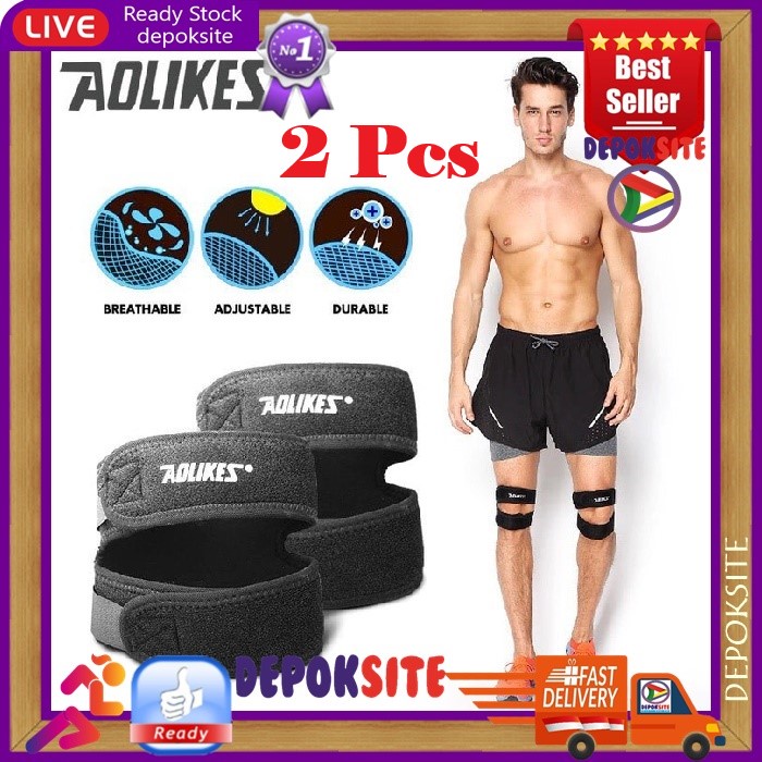 2 Pcs Aolikes 7929 Pelindung Lutut Knee Pad Patella Nyeri Lutut Bracer - Dua Buah- All Size