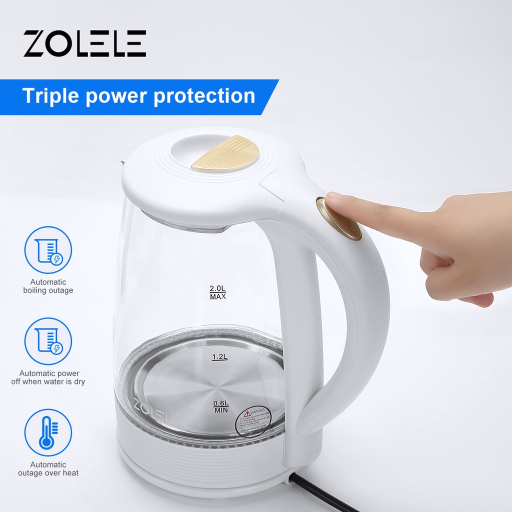 ZOLELE Kettle Listrik 2L Electric Water Heaters Tea Dispenser Pot Air Panas Thermos Kettles Boiling Tahan Pemanas Air Panas Teko Daya Tinggi Anti Panas Isolasi Panas Kettle Listrik ZH101