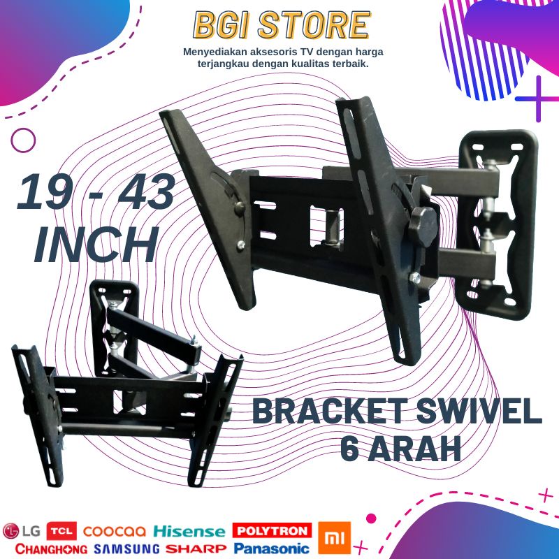 Bracket Tv Led 32 24 40 42 43 Braket Lcd led plasma Gantungan TV 19 - 43 Inch Adjustable Wall Breket 6 arah