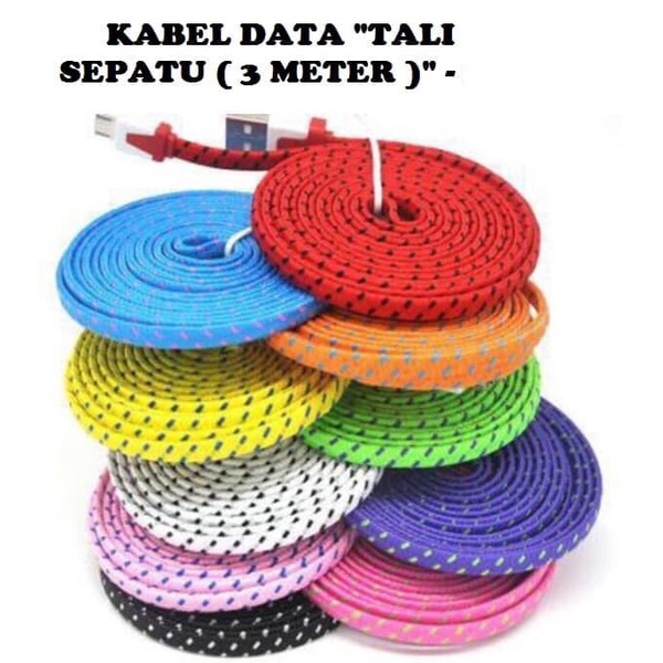 PROMO KABEL DATA TALI SEPATU 3M MICRO USB TALI CHARGER GEPENG CABLE HP