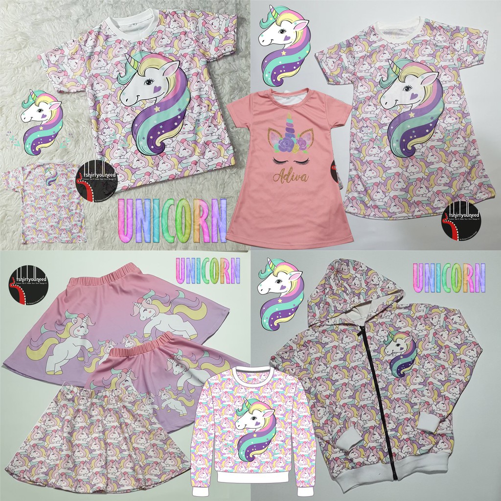Baju Kaos Dress Rok Jaket Sweater Anak Dewasa Unicorn